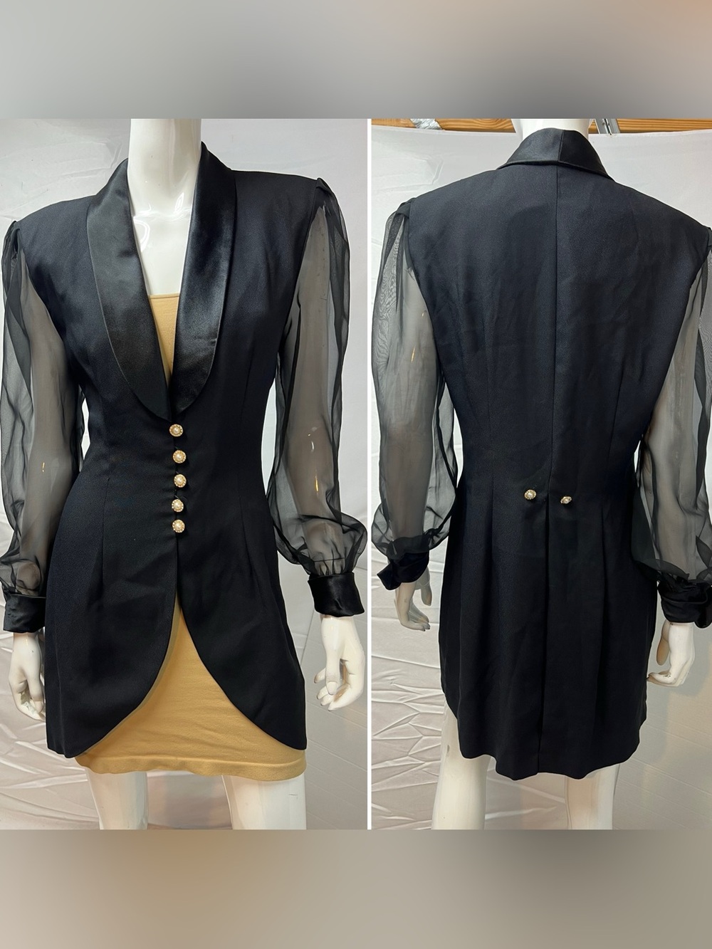 Vintage Cache 9/10 Black Tailcoat 90s Goth Fairycore Steampunk Victorian Jacket - Picture 2 of 11